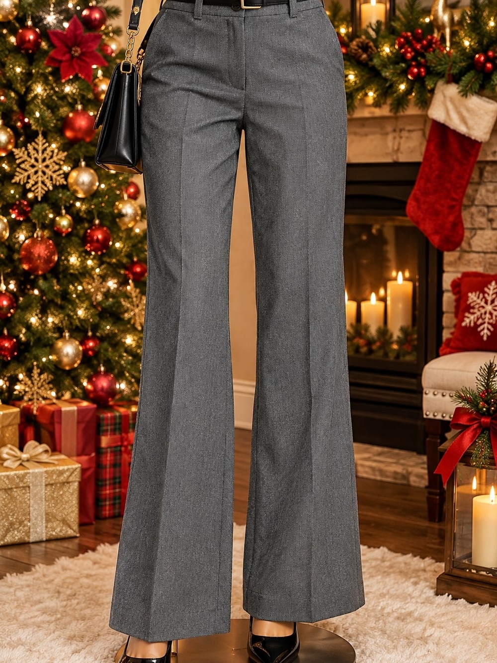 Women's Gray Wide-Leg Dress Pants